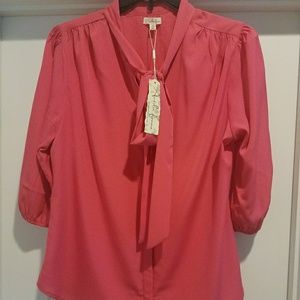Antilia Femme Women's Pink Bow Neck 3/4 Sleeve Blouse Top